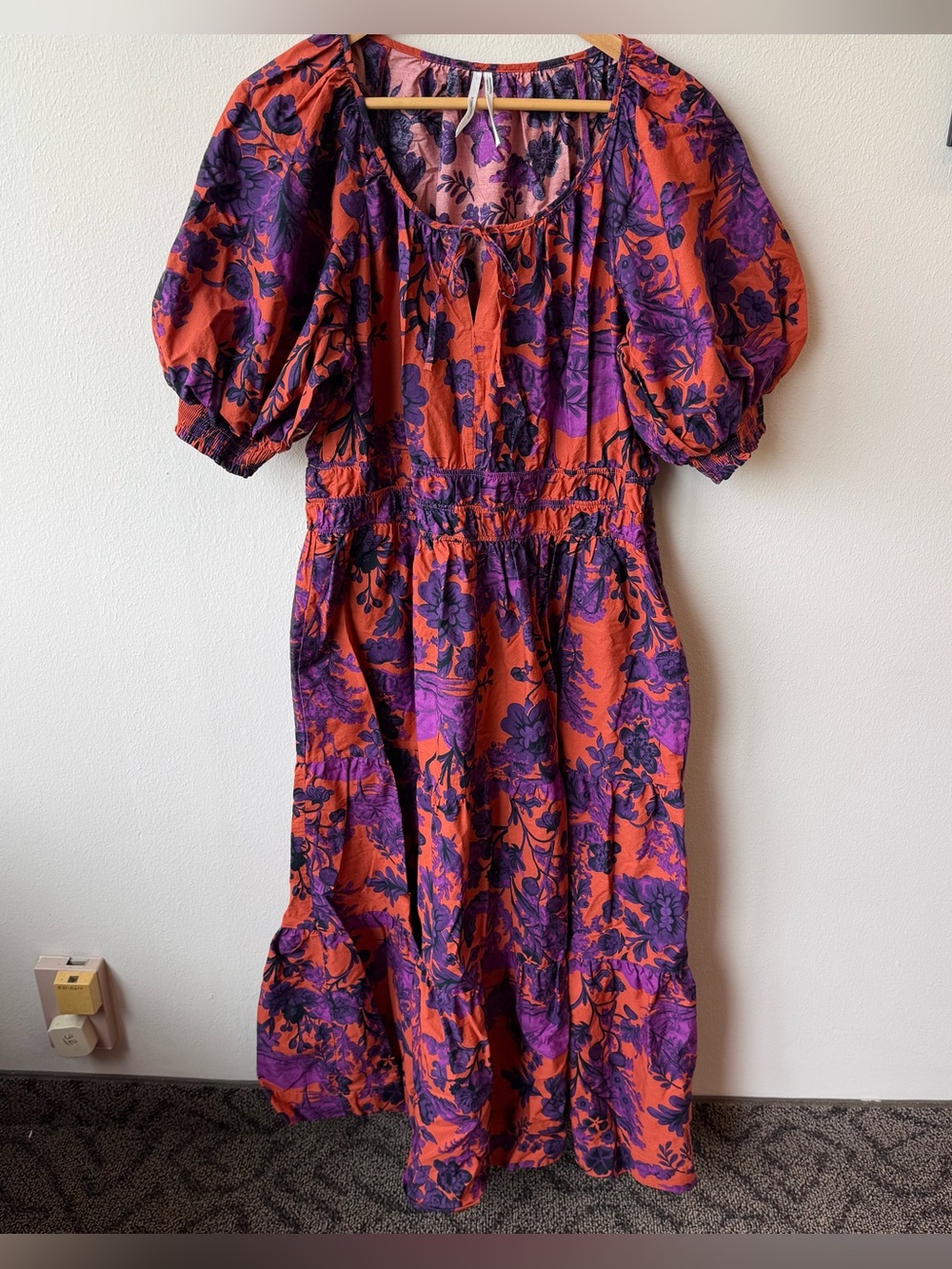 Anthropologie The Somerset Maxi Dress: Puff Sleeve Edition Orange Purple Floral - Picture 2 of 8